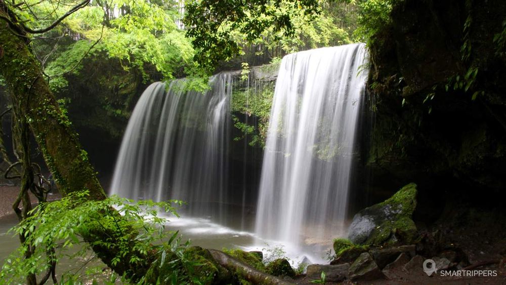 Long installation sublimated by the vegetation around the waterfall
